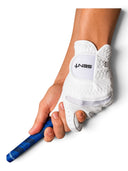 SENT white Cabretta leather golf glove gripping a golf club